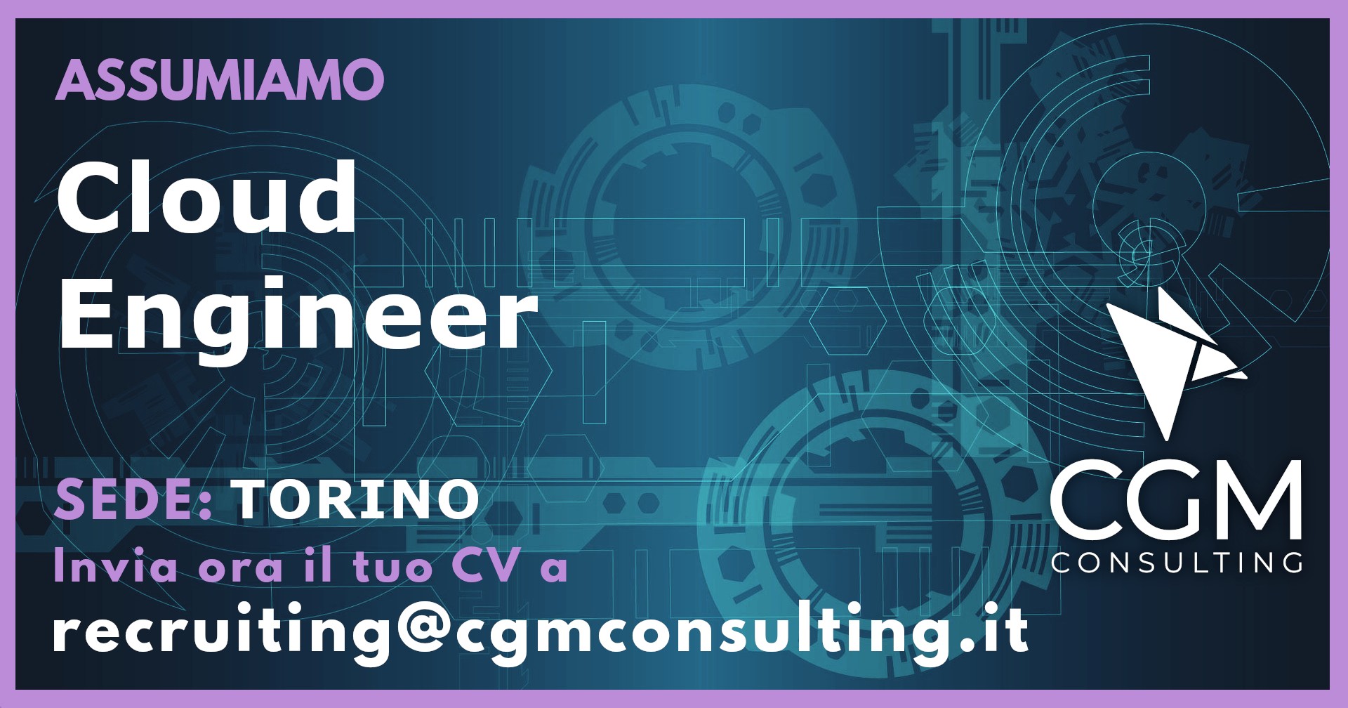 CGMConsulting's tweet card. CGM Consulting ricerca Cloud Engineer a Torino con conoscenza approfondita di Terraform da inserire su un progetto.