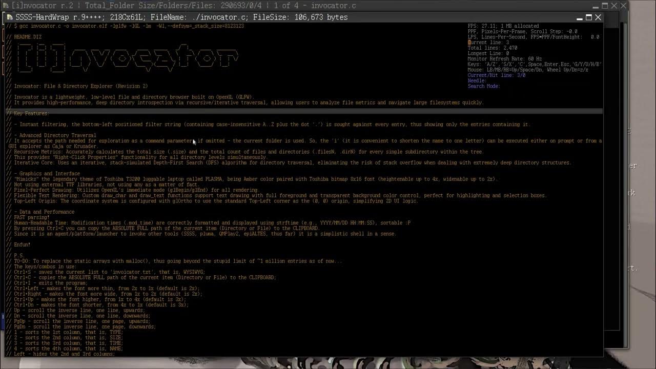 Sanmayce's tweet card. [i]nvocator - the simplistic file explorer/launcher, openGL written...
