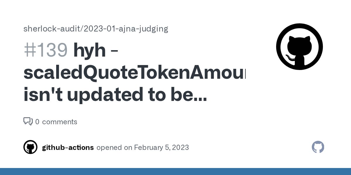 Audix_hq's tweet card. hyh high scaledQuoteTokenAmount isn't updated to be collateral sell value in the quote token constraint case of _calculateTakeFlowsAndBondChange Summary scaledQuoteTokenAmount isn't C * p, ...