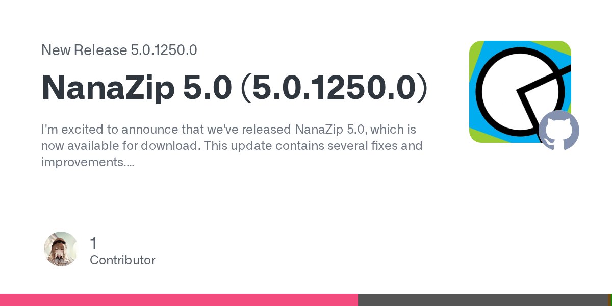 M2TeamOfficial's tweet card. I'm excited to announce that we've released NanaZip 5.0, which is now available for download. This update contains several fixes and improvements. Note: The preview version of NanaZip will ...