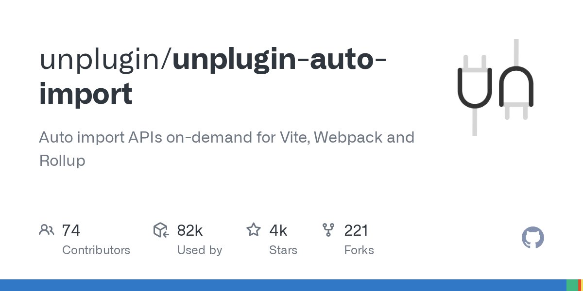 antfu7's tweet card. Auto import APIs on-demand for Vite, Webpack and Rollup - unplugin/unplugin-auto-import