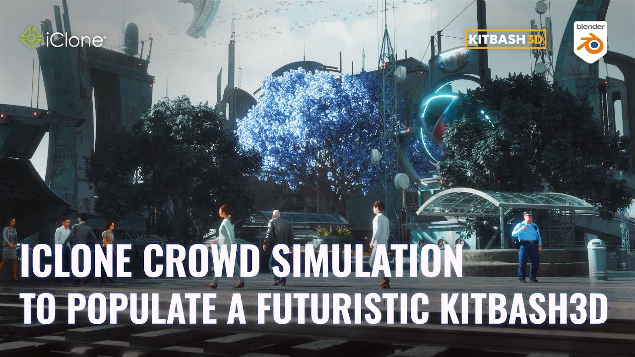 reallusion's tweet card. Populating a futuristic Kitbash3D City with iClone Crowd Simulation...