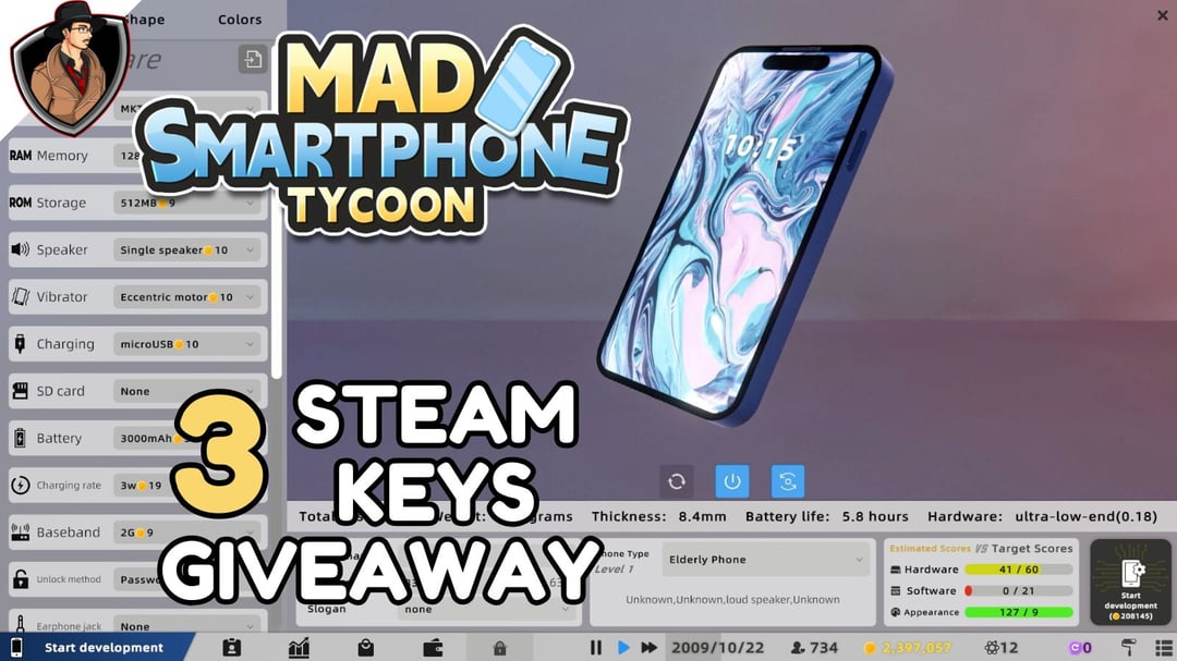TheGamesDet's tweet card. Enter to win a Steam Key for Mad Smartphone Tycoon ! And remember to check my live stream on Twitch on Friday starting at 7:30pm GMT where I will additionally give away another Steam key among the...