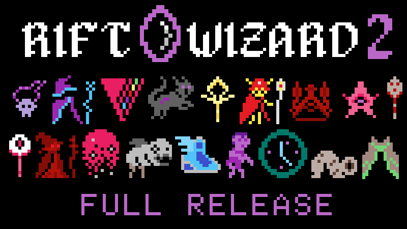 GameDevDylanW's tweet card. Rift Wizard turns 2.0