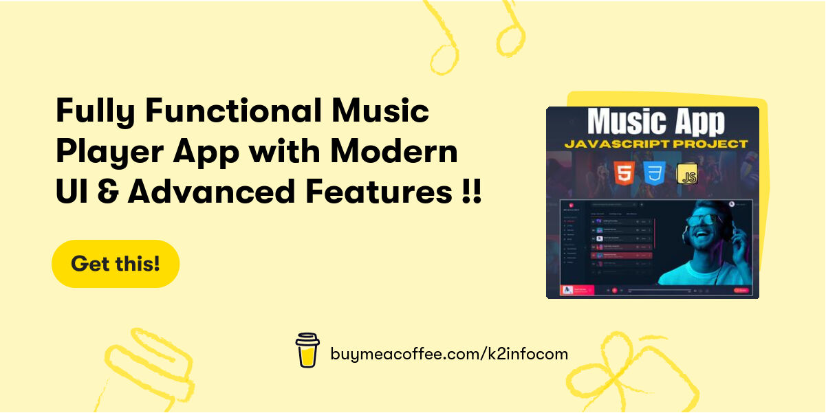 k2infocom's tweet card. Here we have a complete Music Player App with a lot of functionality like an attractive and modern UI with a fully mobile-responsive design.✨ FeaturesFully Mobile Friendly Responsive Attractive and Mo