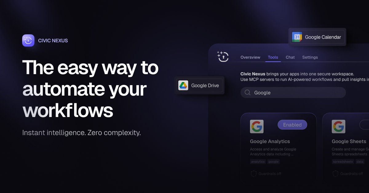 Freemint2024's tweet card. Civic Nexus connects your tools and data so AI can automate real work, not just promise it. Create reports, onboard teammates, and get insights—end to end.