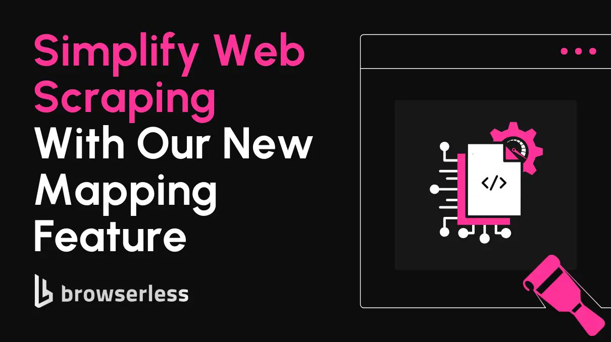 browserless's tweet card. Speed up web scraping with Browserless’s new mapping feature! Parse data faster, easily handle dynamic content, and write cleaner, shorter queries.