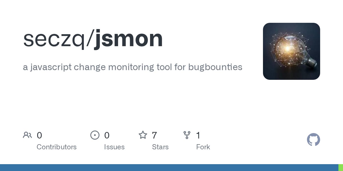0xacb's tweet card. a javascript change monitoring tool for bugbounties - GitHub - seczq/jsmon: a javascript change monitoring tool for bugbounties