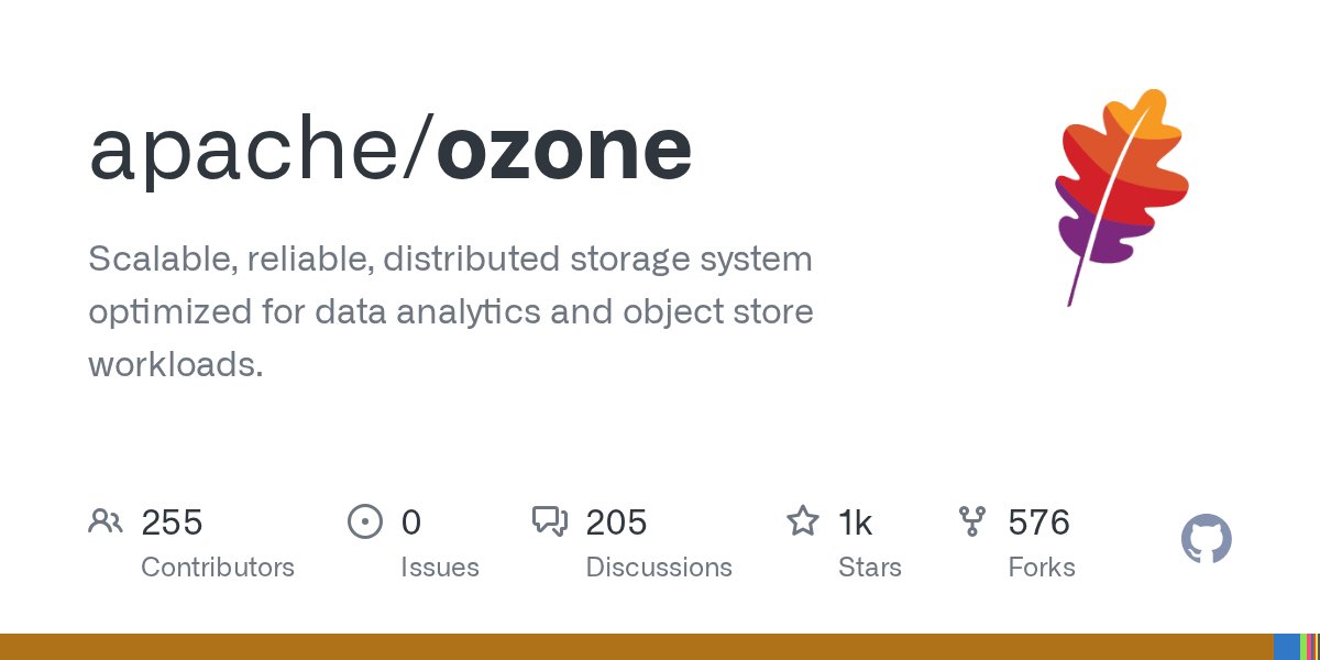 ApacheOzone's tweet card. Scalable, reliable, distributed storage system optimized for data analytics and object store workloads. - apache/ozone