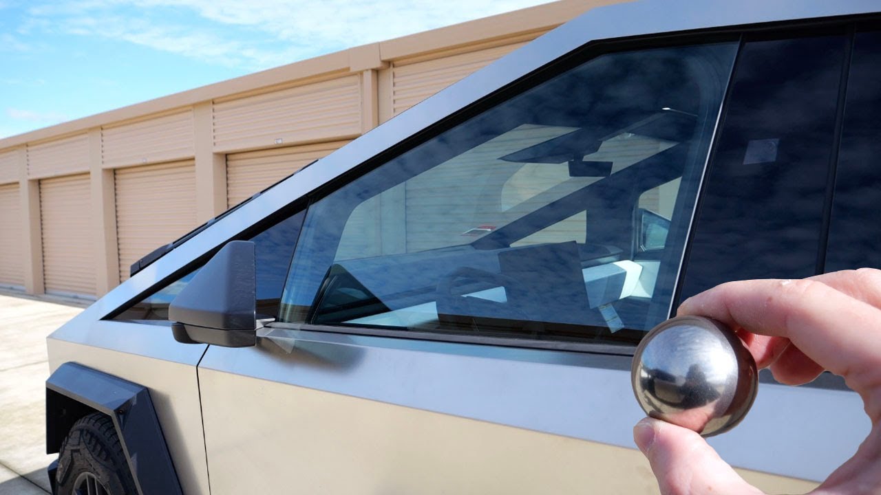 TechRax's tweet card. What Happens If You Throw a Steel Ball at Tesla Cybertruck Window -...