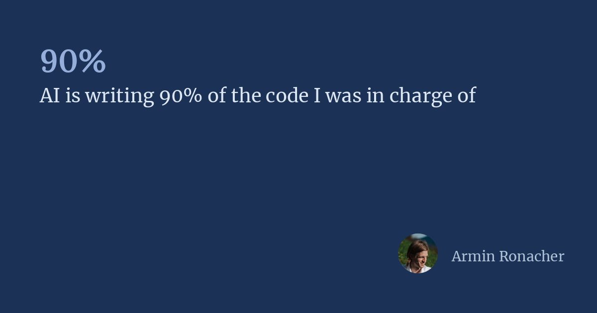 mitsuhiko's tweet card. AI is writing 90% of the code I was in charge of