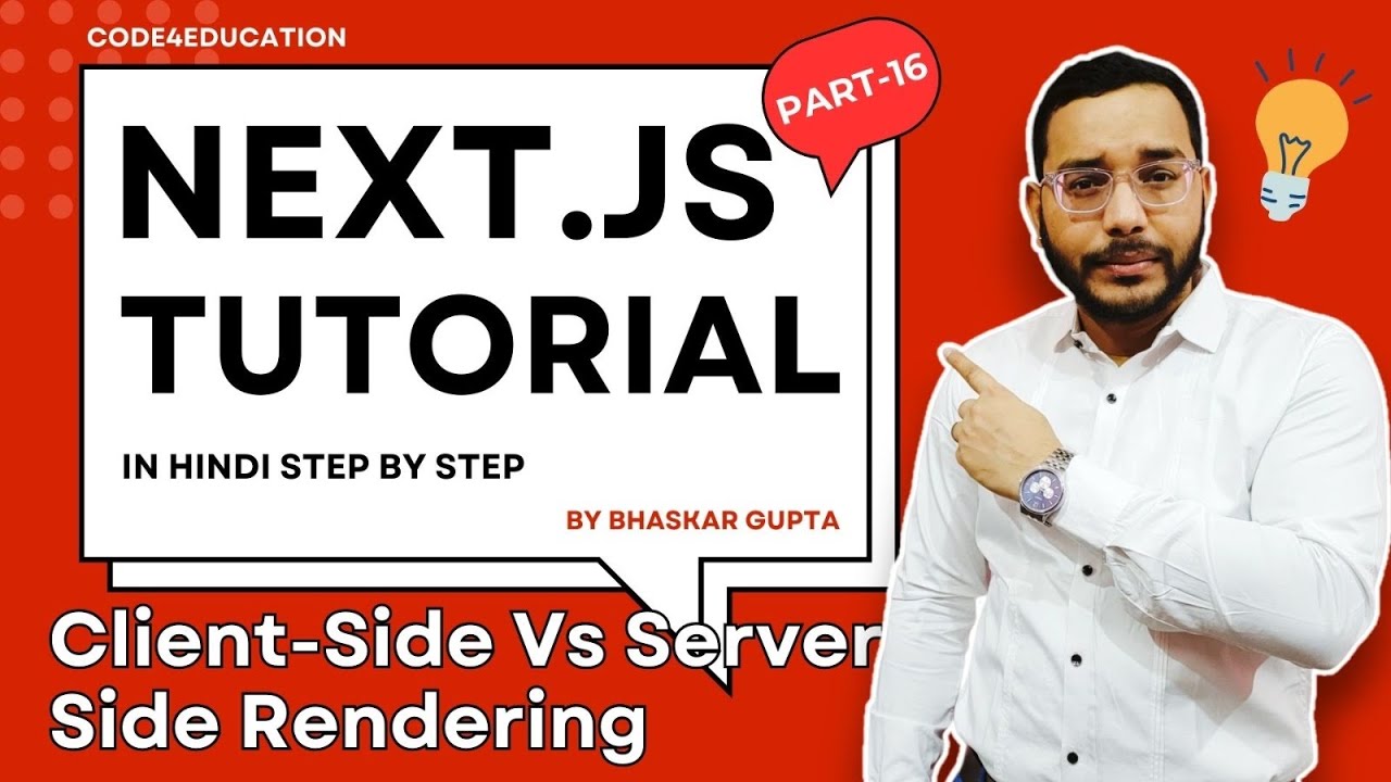 Code4educations's tweet card. Next JS Tutorial in Hindi #16 | Client Side vs Pre Rendering In Next...