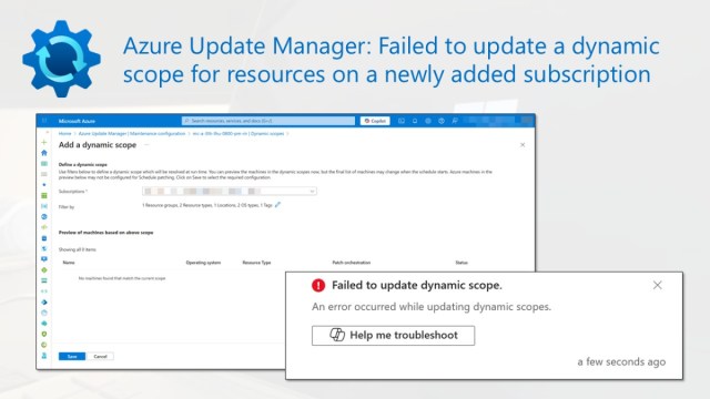 wmatthyssen's tweet card. In this blog post, you’ll learn how to resolve the error that occurs when updating or creating dynamic scopes for resources deployed in a newly added Azure subscription. While updating a dynamic sc…