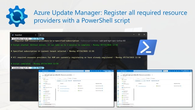 wmatthyssen's tweet card. This blog post will show you how to use an Azure PowerShell script to register all required Azure Update Manager resource providers in a specific subscription. If you’re already familiar with Azure…