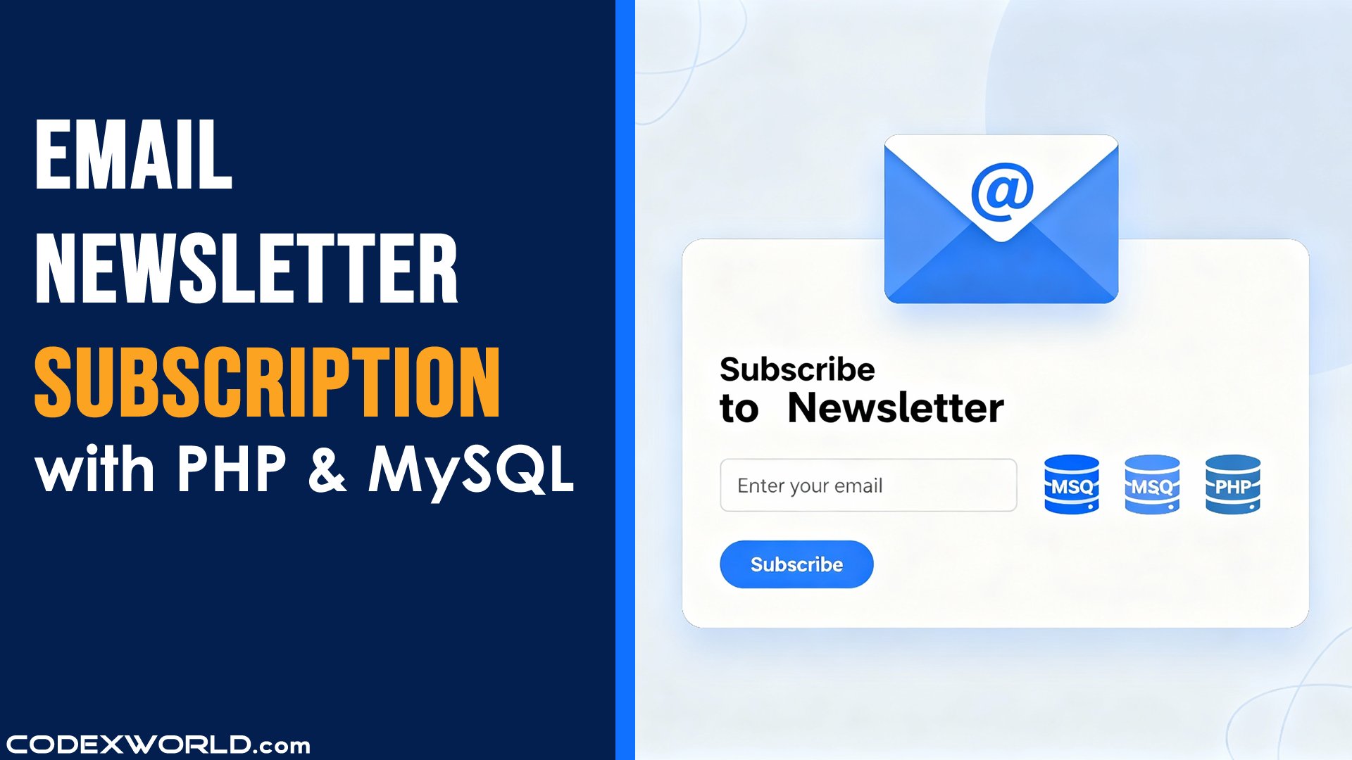 codexworldweb's tweet card. Learn how to create an Email Newsletter Subscription System using PHP and MySQL. Step-by-step tutorial with code for email verification, database setup, and secure form submission.