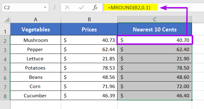 excelgraduate's tweet card. This article will give you 4 formulas (MROUND, ROUND, FLOOR, CEILING) to round off prices to the nearest multiple of 10 cents in Excel.