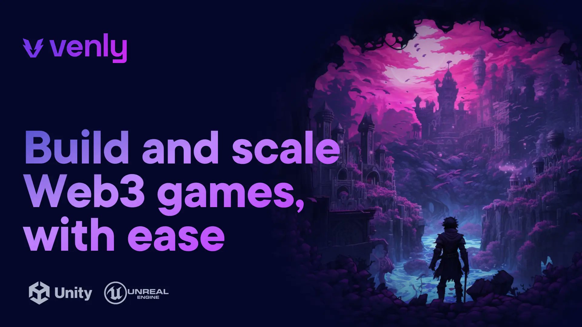 Venly_io's tweet card. Everything you need for Web3 gaming growth and monetization. Multichain and real cross-console support with embedded user onboarding. Revolutionize gaming with Venly's blockchain tools.