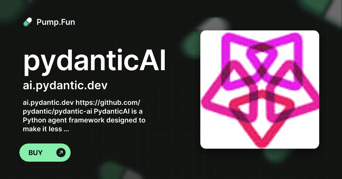 pydanti_ai's tweet card. ai.pydantic.dev https://github.com/pydantic/pydantic-ai PydanticAI is a Python agent framework designed to make it less painful to build production grade applications with Generative AI. PydanticAI...