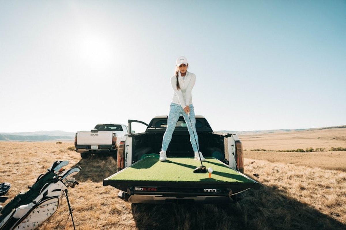 bbeaubs's tweet card. A game of golf so epic that you need a truck to play it.