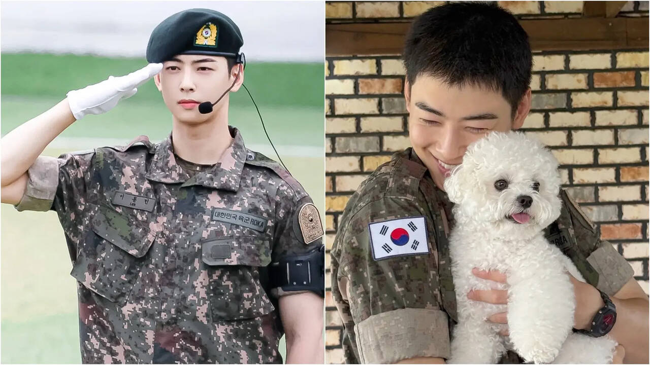 ZoomTV's tweet card. ASTRO member-turned-actor Cha Eun-Woo aka Lee Dong-Min led the ceremonial salute at his military training graduation ceremony, where he had his pet dog Dongdong as a special guest., Korean, Times Now