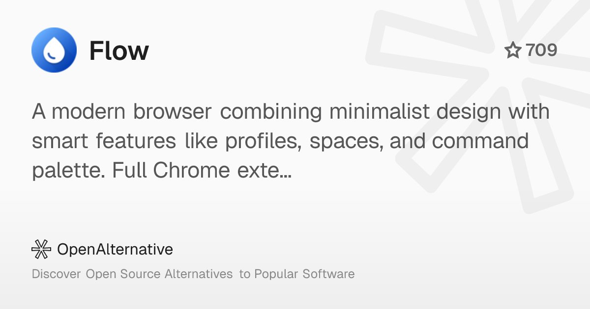 ossalternative's tweet card. A modern browser combining minimalist design with smart features like profiles, spaces, and command palette. Full Chrome extension support and privacy-focused browsing.