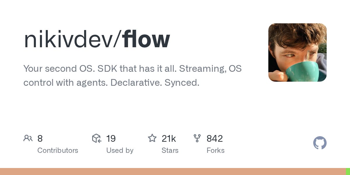 nikivdev's tweet card. Your second OS. SDK that has it all. Streaming, OS control with agents. Declarative. Synced. - nikivdev/flow
