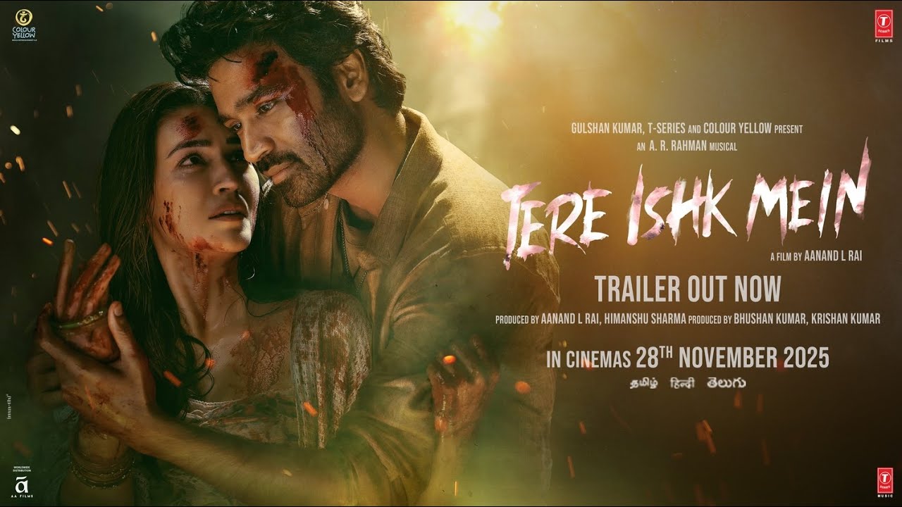 dhanushkraja's tweet card. Tere Ishk Mein: Trailer (Hindi) | Dhanush, Kriti S | AR Rahman |...
