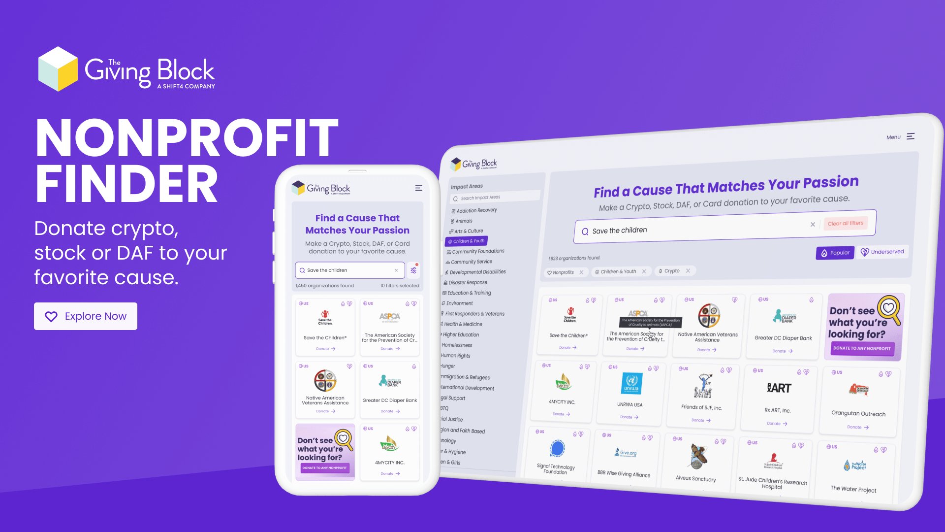 TheGivingBlock's tweet card. The Giving Block’s updated Nonprofit Finder makes it easier than ever to find and donate crypto to thousands of nonprofits. Explore enhanced search, filters, and mobile-friendly giving.
