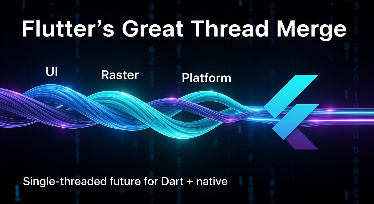 plugfox's tweet card. Flutter’s Thread Merge joins UI, raster, and platform threads, enabling synchronous FFI to simplify widgets and restore interop safety.