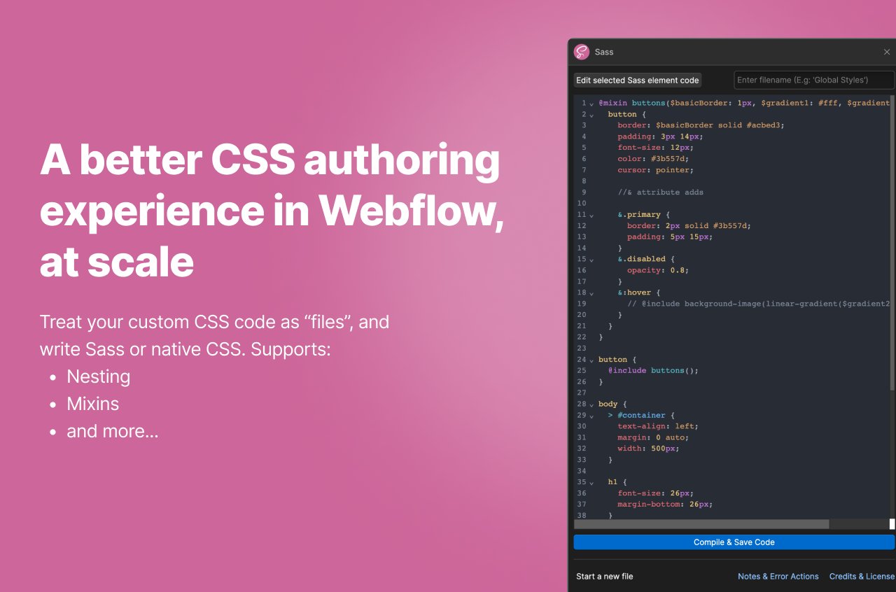 parasshah195's tweet card. Write large scale custom CSS/Sass in Webflow natively - with code autocompletion and more
