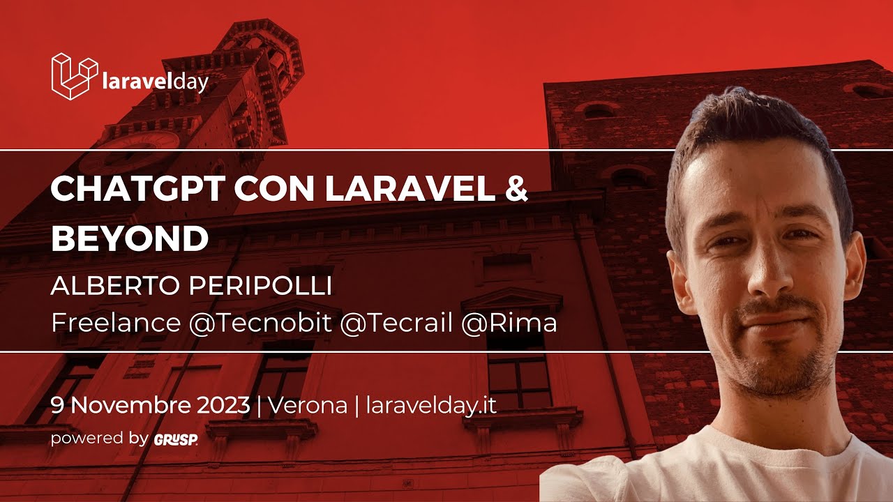 LaravelDayIt's tweet card. ChatGPT con Laravel & beyond | Alberto Peripolli | laravelday 2023