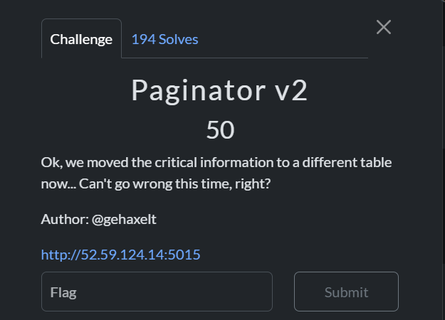 InfoSecComm's tweet card. Paginator v2 is a web challenge of the NullCon CTF 2025 Link for challenge: http://52.59.124.14:5015/