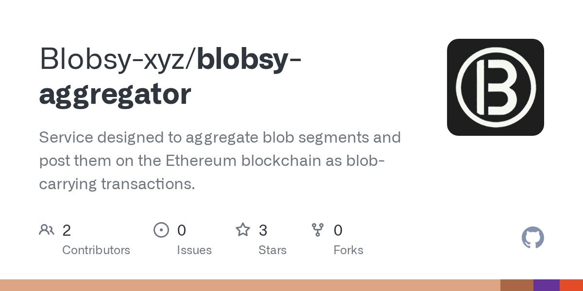 kustrun's tweet card. Service designed to aggregate blob segments and post them on the Ethereum blockchain as blob-carrying transactions. - Blobsy-xyz/blobsy-aggregator