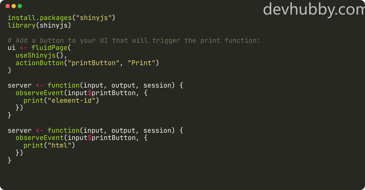 devhubbycom's tweet card. How to add a print button to a Shiny app?