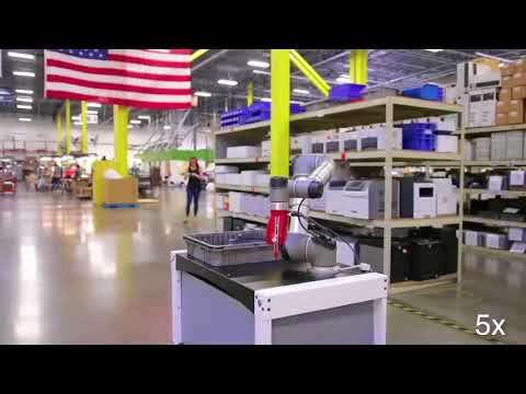 RoboticMaterial's tweet card. Mobile manipulation at a toner recycling part