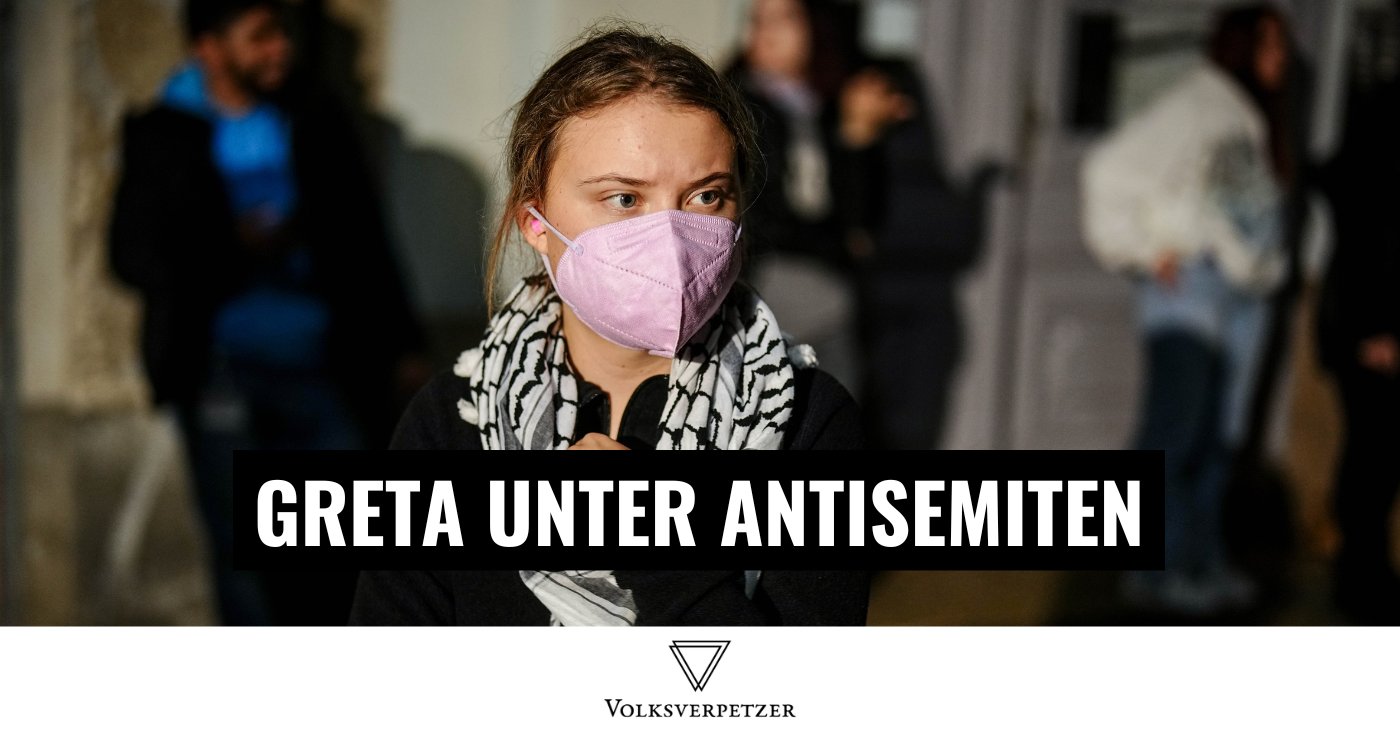 Volksverpetzer's tweet card. Am Jahrestag des Massakers vom 7. Oktober setzt sich Greta Thunberg weiter dafür ein, die weltweite Klimabewegung zu spalten und Antisemitismus zu verbreiten.