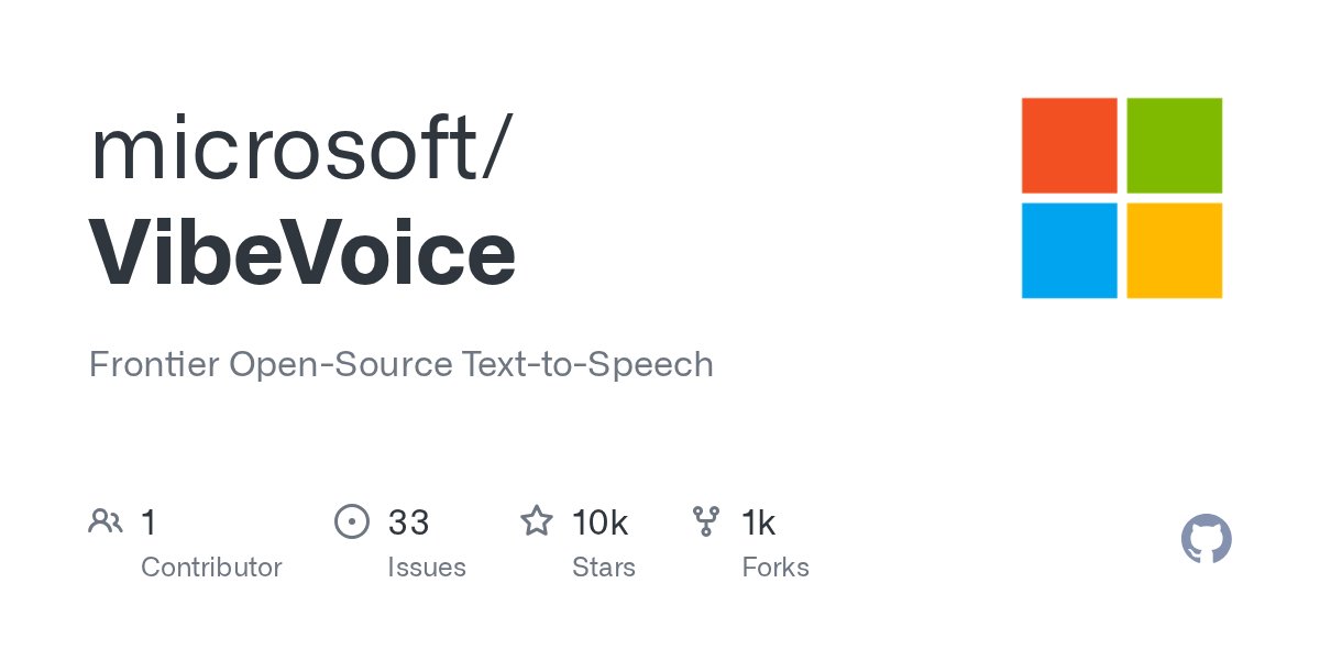 cristopher_devs's tweet card. Frontier Open-Source Text-to-Speech. Contribute to microsoft/VibeVoice development by creating an account on GitHub.