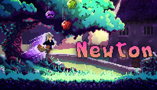 CommandotStudio's tweet card. Newton is a solo 2D pixel art Arcade-platformer. In this historical retro-fantasy game, you will collect apples, master gravity and set high score in this simple but challenging adventure!