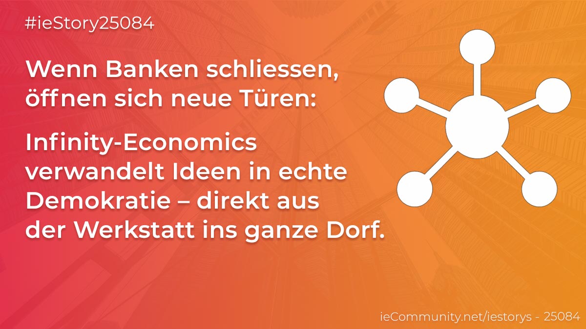 ieCommunity's tweet card. Vom Schreiner zum digitalen Demokraten – wie IE Satoshis Idee lebendig macht.