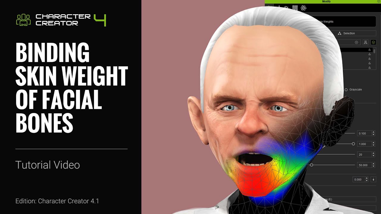 Frnandwagner's tweet card. Character Creator 4 Tutorial - Binding Skin Weight of Facial Bones