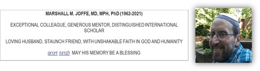 jasonroy's tweet card. Abstract. We pay tribute to Marshall Joffe, PhD, and his substantial contributions to the field of causal inference with focus in biostatistics and epidemi