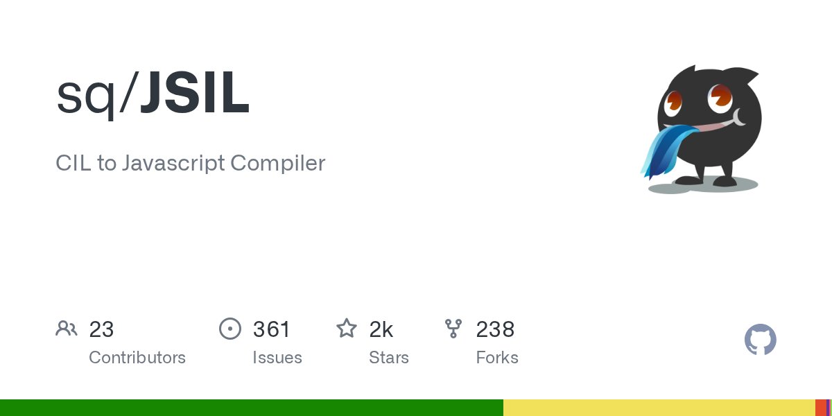 del_javascript's tweet card. CIL to Javascript Compiler. Contribute to sq/JSIL development by creating an account on GitHub.