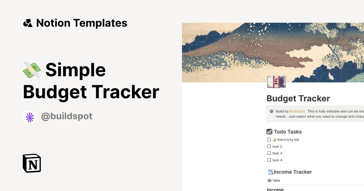 notiontemplate_'s tweet card. This is a very simple budget tracker. You can easily maintain your accounts, income, and expenses through this template. This Template is completely editable and customizable. Change it as per your...