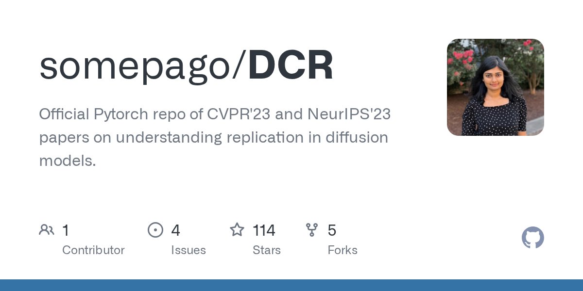 PyTorchPractice's tweet card. Official Pytorch repo of CVPR'23 and NeurIPS'23 papers on understanding replication in diffusion models. - somepago/DCR