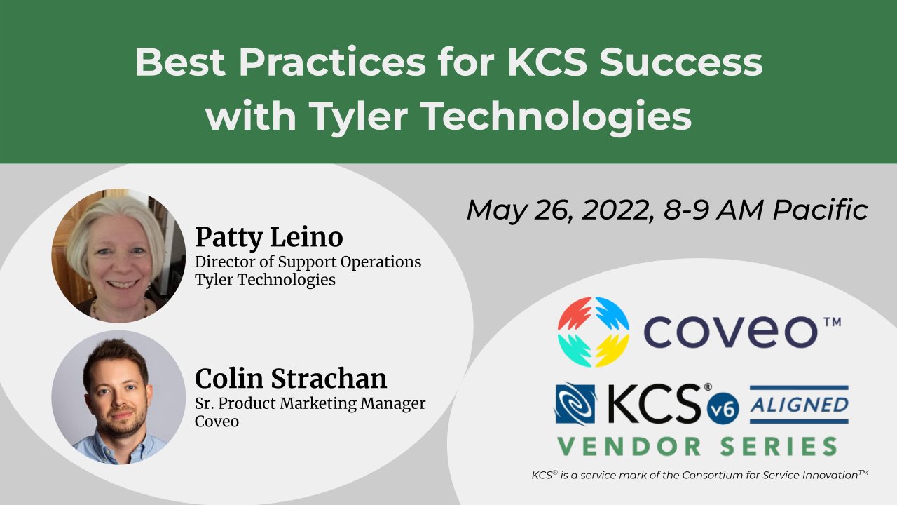 KCSinAction's tweet card. This event is open to the public. Hear how Tyler Technologies delivers relevant knowledge across the organization with KCS best practices.