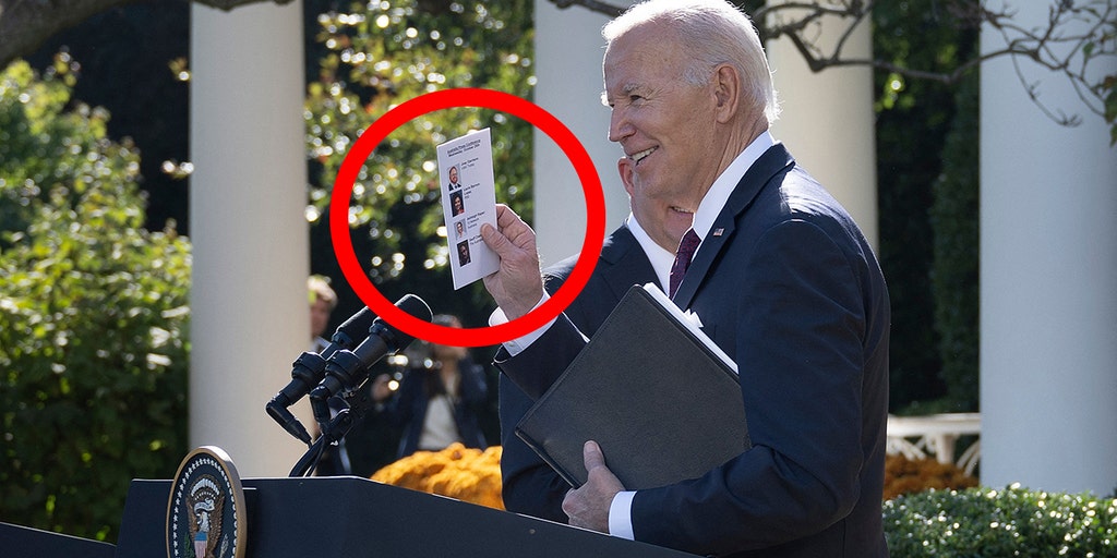 FoxNews's tweet card. An image of President Biden holding another note card with a list of reporters and their photos from his joint White House press conference went viral on Thursday.