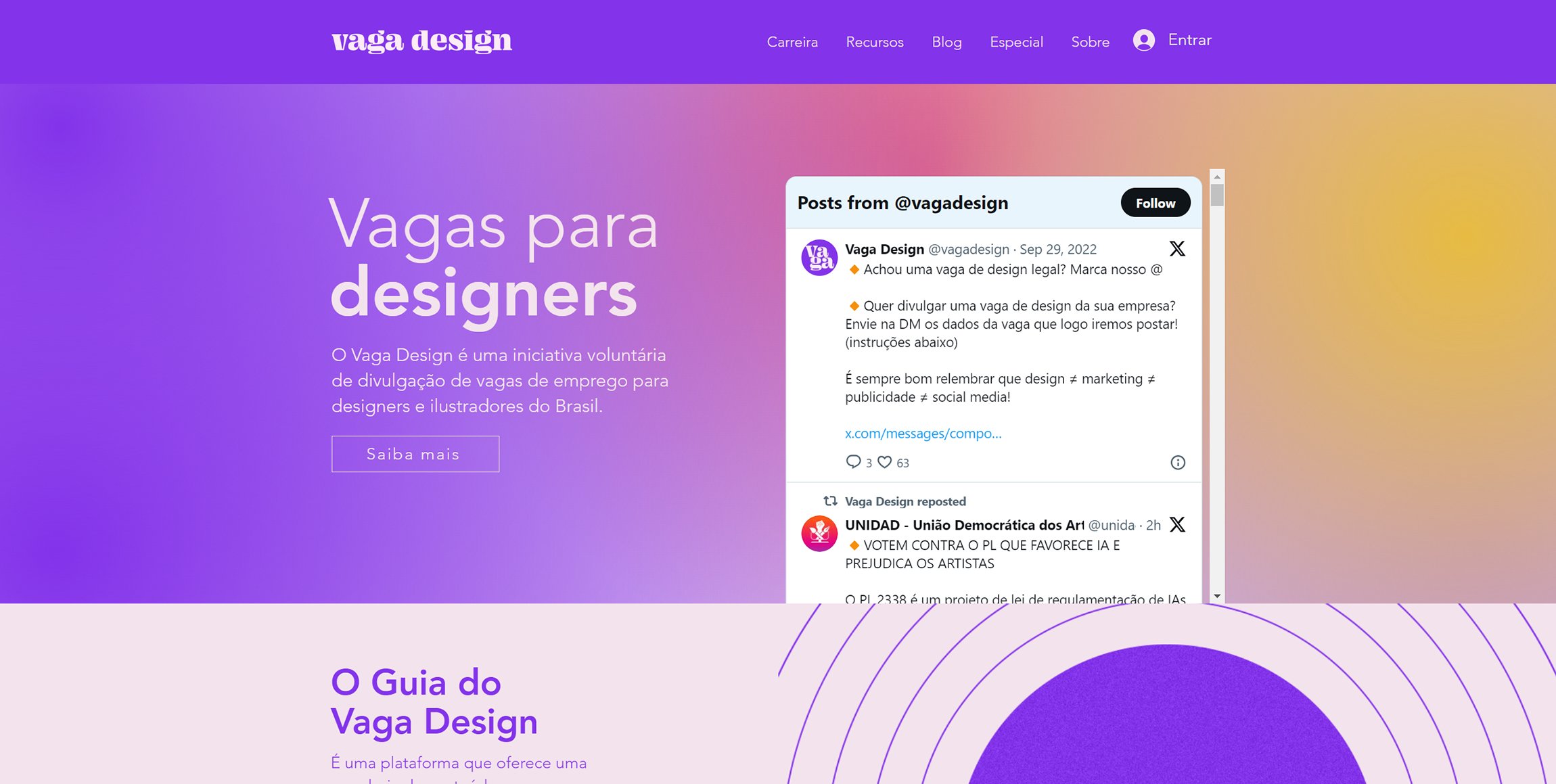 vagadesign's tweet card. O vaga design é uma iniciativa voluntária de divulgação de oportunidades de trabalho e freelas para designers e ilustradores.