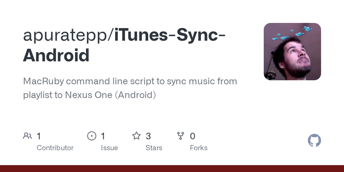 apuratepp's tweet card. MacRuby command line script to sync music from playlist to Nexus One (Android) - apuratepp/iTunes-Sync-Android