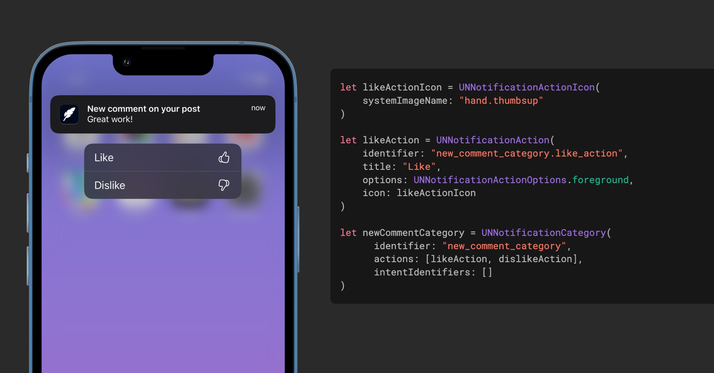 natpanferova's tweet card. Add icons to buttons in actionable push notifications using the UNNotificationActionIcon class to make notifications more intuitive and visually appealing.