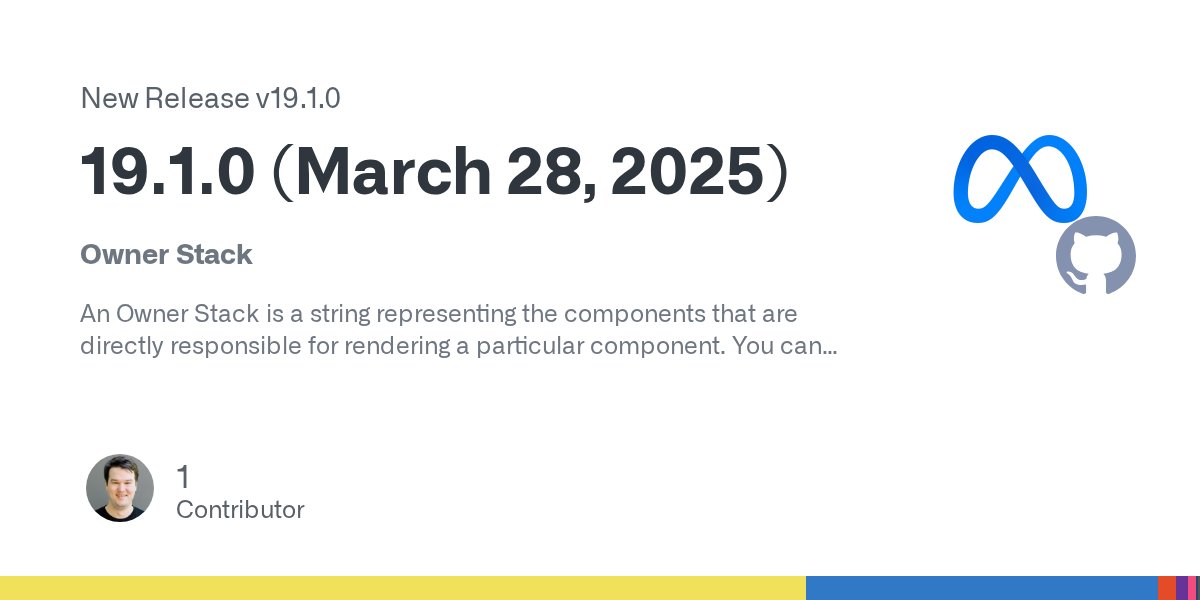 reactjs's tweet card. Owner Stack An Owner Stack is a string representing the components that are directly responsible for rendering a particular component. You can log Owner Stacks when debugging or use Owner Stacks to...